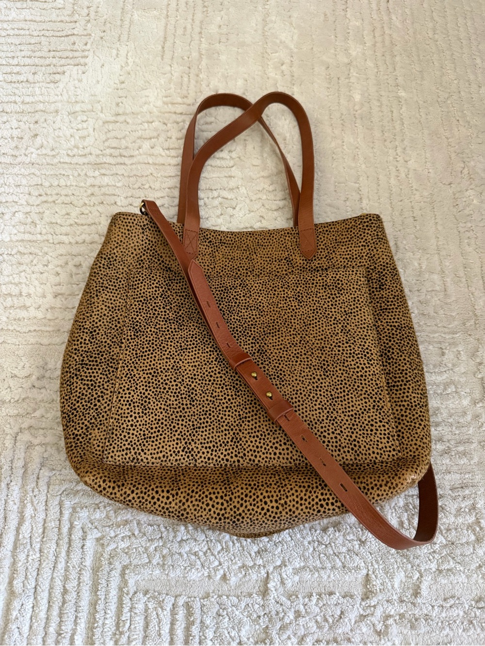 Madewell leopard calf hair transport tote
